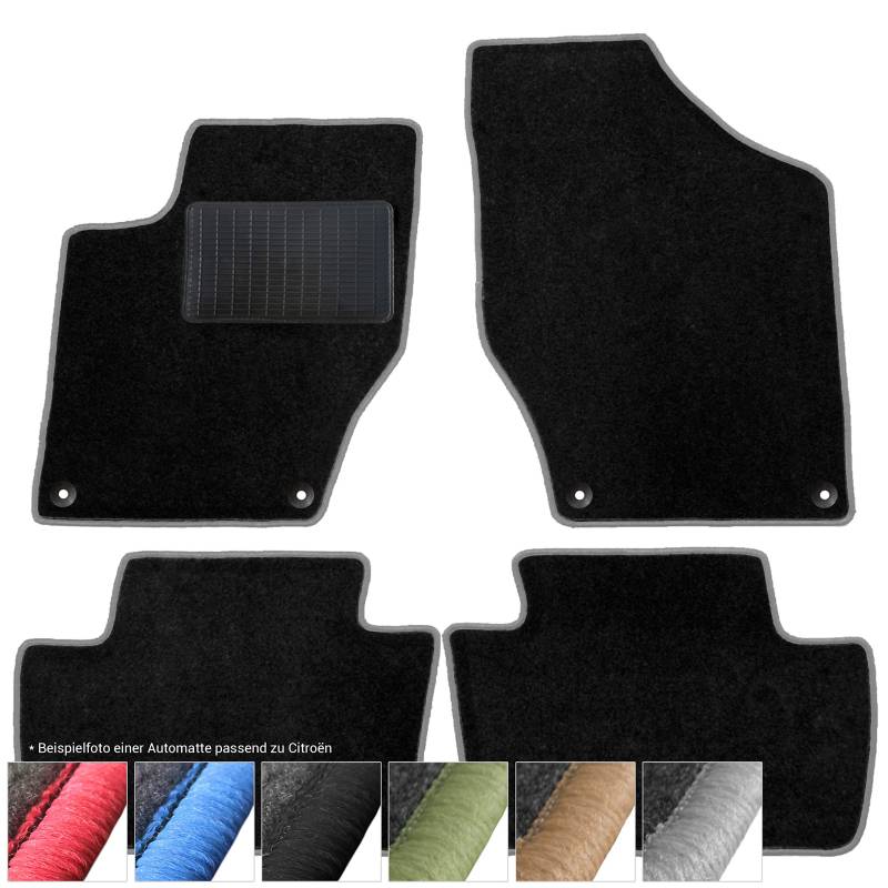 moto-MOLTICO Fußmatten Auto Velours Autoteppiche Schwarz Automatten Set 4-teilig passend für Citroen C4 I 2004-2010 (Graue - Ziernähte) von moto-MOLTICO