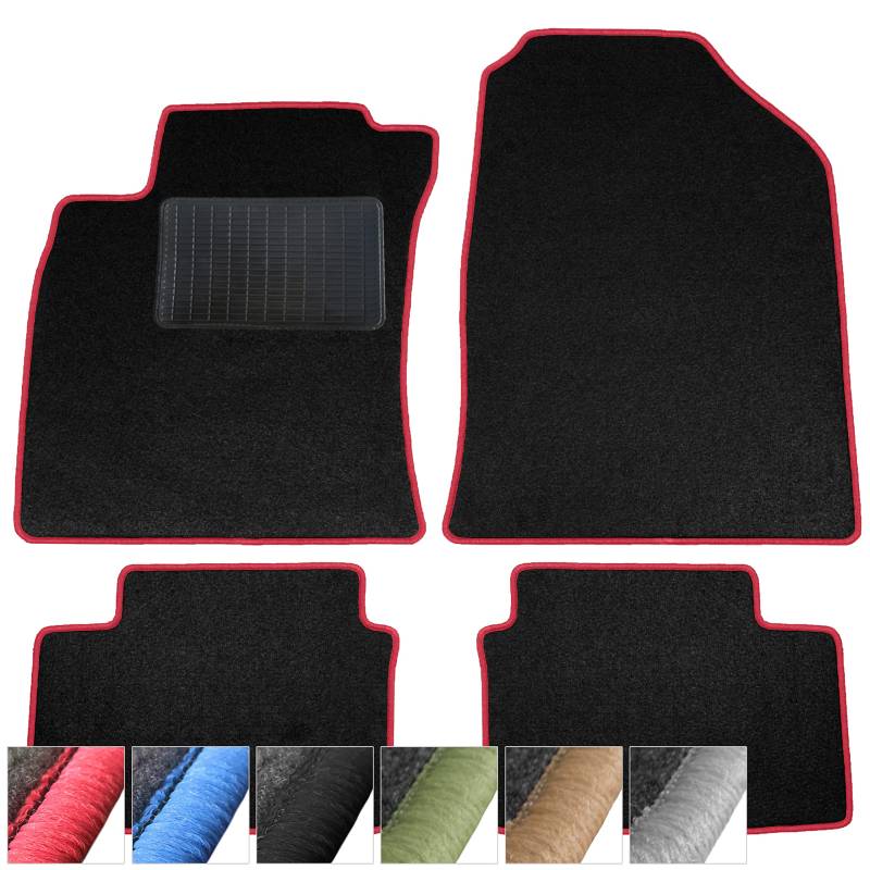 moto-MOLTICO Fußmatten Auto - Velours Autoteppiche passend für Kia Rio II (2005-2011) - 4-teiliges Set - Schwarze Automatten mit Roten Ziernähten von moto-MOLTICO