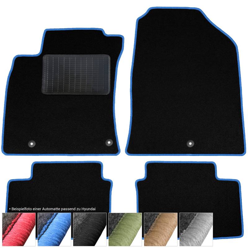 moto-MOLTICO Fußmatten Auto - Velours Autoteppiche passend für Kia Sportage iI Hyundai Ix35 Tucson i (2009-2015) - 4-teiliges Set - Schwarze Automatten mit Blauen Ziernähten von moto-MOLTICO