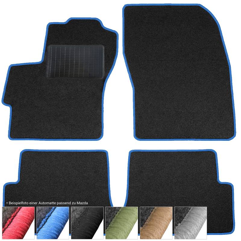 moto-MOLTICO Fußmatten Auto - Velours Autoteppiche passend für Mazda 6 II (2008-2012) - 4-teiliges Set - Schwarze Automatten mit Blauen Ziernähten von moto-MOLTICO