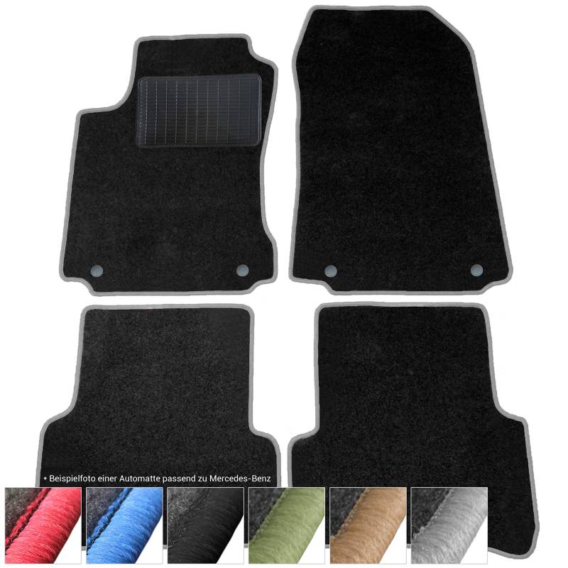 moto-MOLTICO Fußmatten Auto - Velours Autoteppiche passend für Mercedes-Benz E-Klasse W210 (1995-2002) - 4-teiliges Set - Schwarze Automatten mit Grauen Ziernähten von moto-MOLTICO