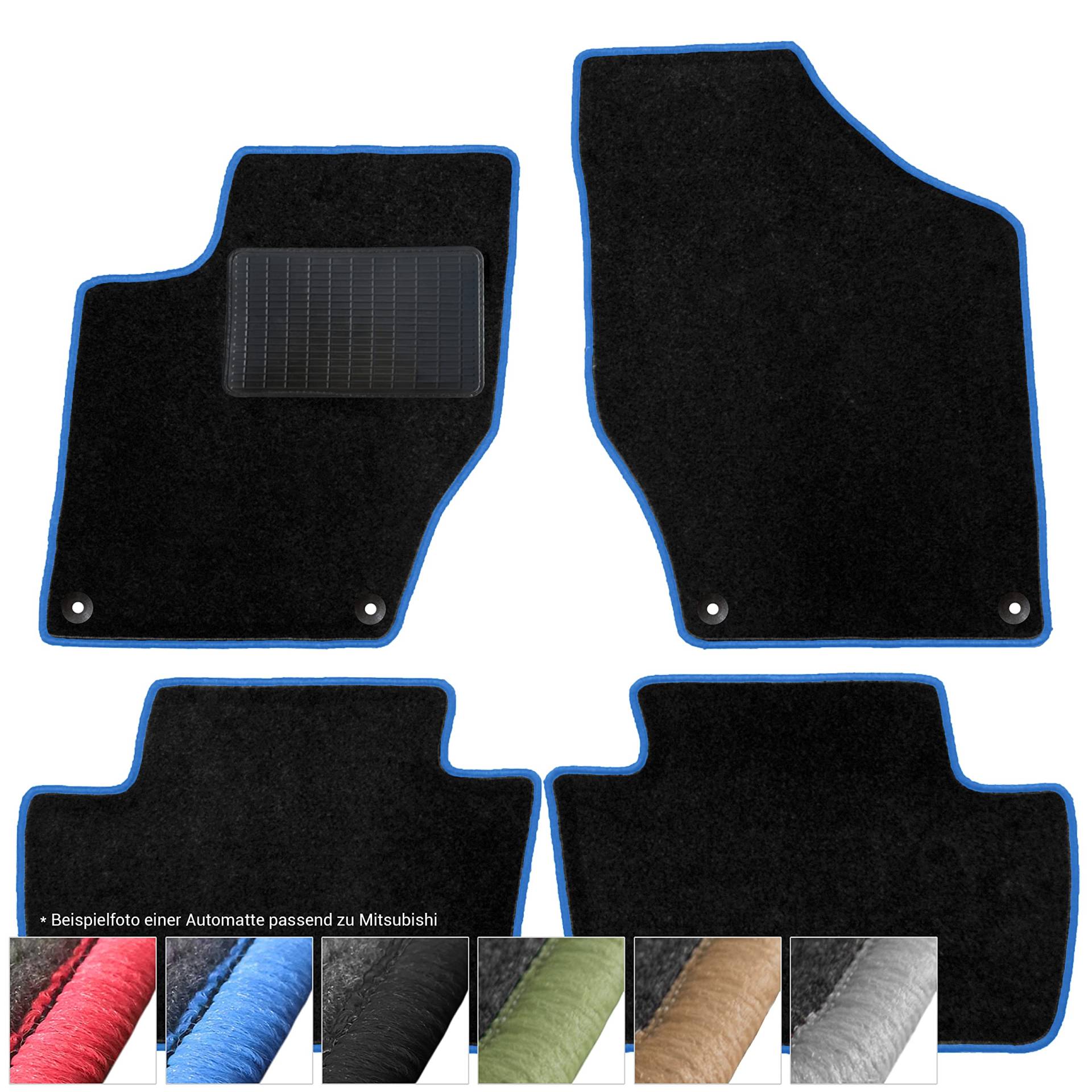 moto-MOLTICO Fußmatten Auto Velours Autoteppiche Schwarz Automatten Set 4-teilig passend für Mitsubishi Pajero lang ab 2007 (Blaue - Ziernähte) von moto-MOLTICO