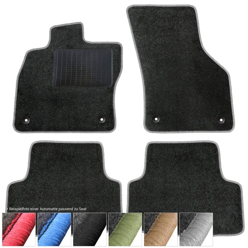 moto-MOLTICO Fußmatten Auto - Velours Autoteppiche passend für Seat Alhambra II (2010-2020) - 4-teiliges Set - Schwarze Automatten mit Grauen Ziernähten von moto-MOLTICO