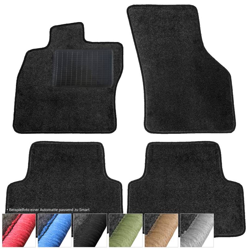 moto-MOLTICO Fußmatten Auto - Velours Autoteppiche passend für Smart Forfour (2004-2006) - 4-teiliges Set - Schwarze Automatten mit Schwarzen Ziernähten von moto-MOLTICO