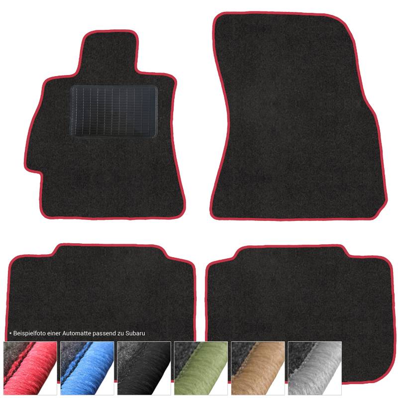 moto-MOLTICO Fußmatten Auto Velours Autoteppiche Schwarz Automatten Set 4-teilig passend für Subaru Forester IV Legacy V Outback IV (Rote - Ziernähte) von moto-MOLTICO