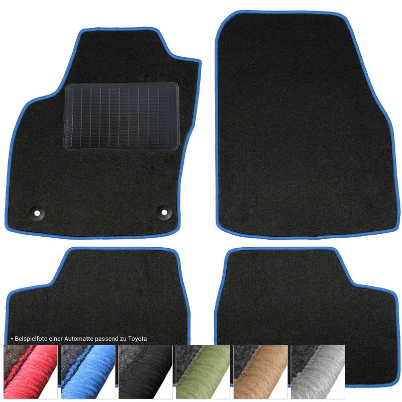 moto-MOLTICO Fußmatten Auto - Velours Autoteppiche passend für Toyota Avensis II (2002-2008) - 4-teiliges Set - Schwarze Automatten mit Blauen Ziernähten von moto-MOLTICO