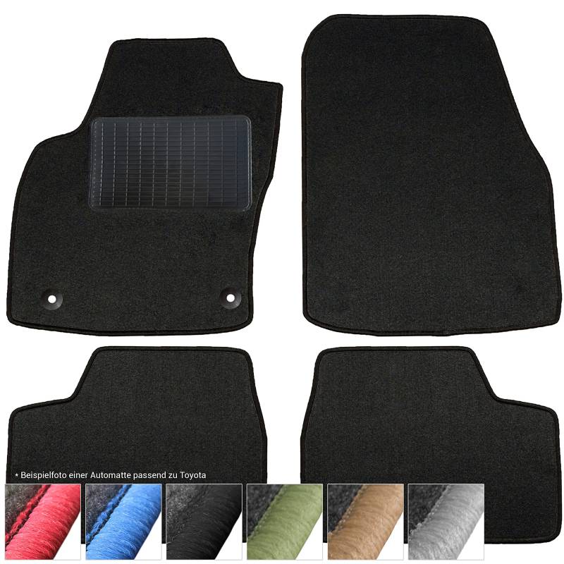 moto-MOLTICO Fußmatten Auto - Velours Autoteppiche passend für Toyota Yaris I (1999-2005) - 4-teiliges Set - Schwarze Automatten mit Schwarzen Ziernähten von moto-MOLTICO