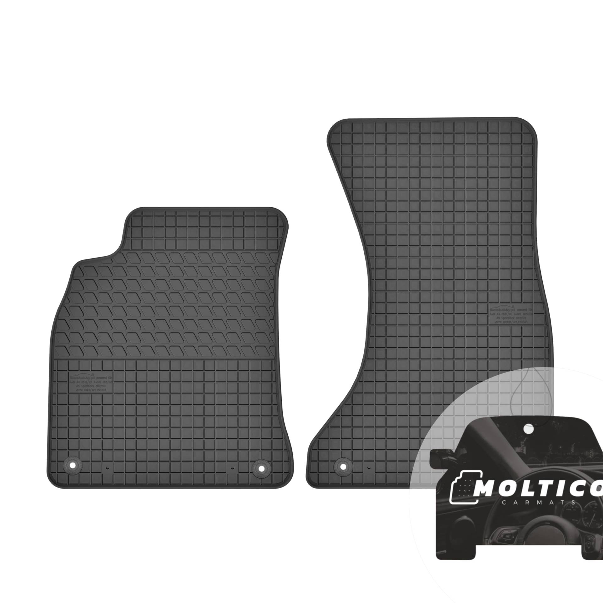 moto-MOLTICO Vorne Gummimatten Auto, 2-teiliges Set, Allwetter Gummi Fußmatten mit Rand, Antirutsch & Wasserfest Autoteppiche - passend für Audi A4 B8 / A5 (2007-2015) von moto-MOLTICO