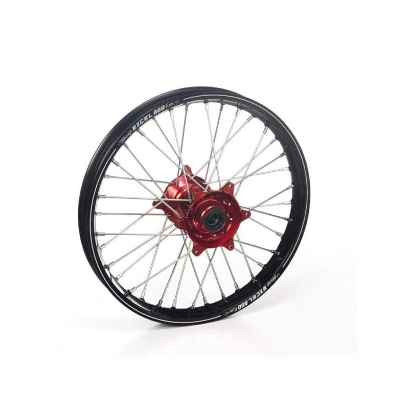 Motodak Roue Arrière Complète Haan Wheels A60 19x1,85x36t Jante Noir/Moyeu Rouge/Rayons Argent/Têtes de Rayons Argent von motodak