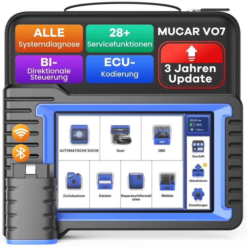 Diagnosegerät Auto, MUCAR VO7 OBD2 Diagnosegerät Mit OE-Ebene Alle System Diagnose und 28+ Reset-Services, Auto Auslesegerät für Aktives Testen/ECU-Kodierung, Kostenlose Aktualisierungen von mucar