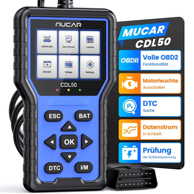 mucar OBD2 Diagnosegerät, CDL50 OBD2/EOBD Diagnosegerät Auto Mit Vollen OBD2-Funktionen, Auto Auslesegerät Motor-Fehlercode lesen,One Touch I/M Bereitschaftstaste, Kostenlose Aktualisierungen von mucar