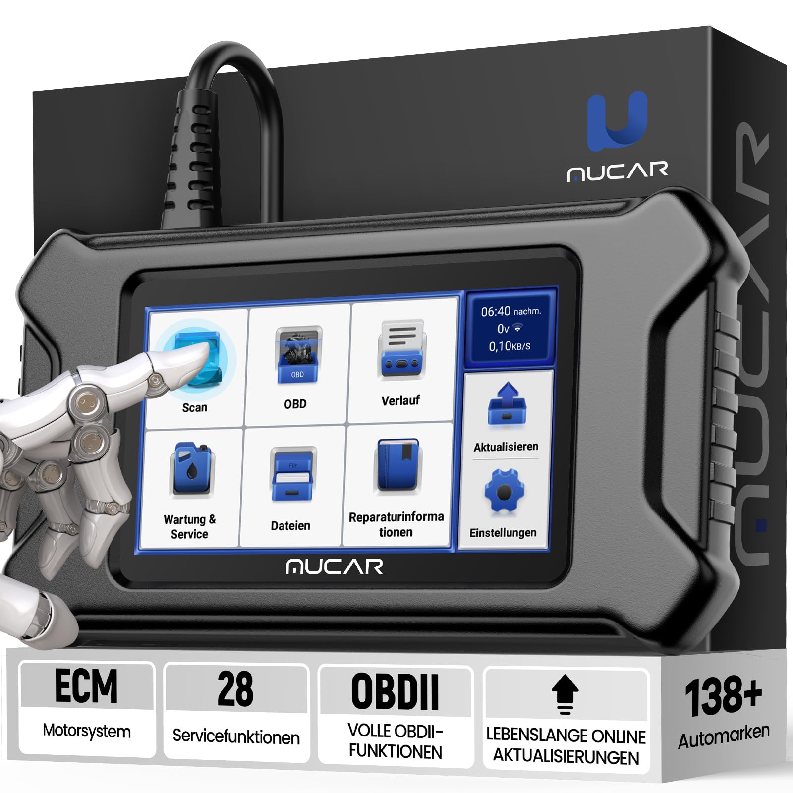 OBD2 Diagnosegerät, MUCAR CS90 Diagnosegerät Auto Deutsch, OBDII Motorsystem Diagnosetools mit 28 Reset-Funktion, Kfz Diagnosegerät Mit AutoVIN-Service, Android 7.0, Kostenlose Nutzung von mucar