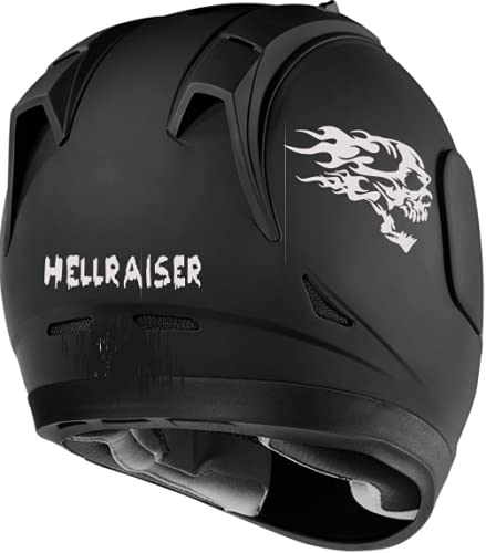 myrockshirt Hellraiser Set Schriftzug + Totenkopf mit Flamme 2 x Aufkleber f. Helm Motorrad Motorradhelm Bike Biker Sticker von myrockshirt