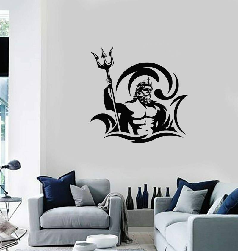 myrockshirt Neptun mit Dreizack ca 50cm römischer Wassergott Mythologie Wandtattoo Badezimmer Aufkleber Sticker Autoaufkleber Profi-Qualität Sticker UV-fest von myrockshirt