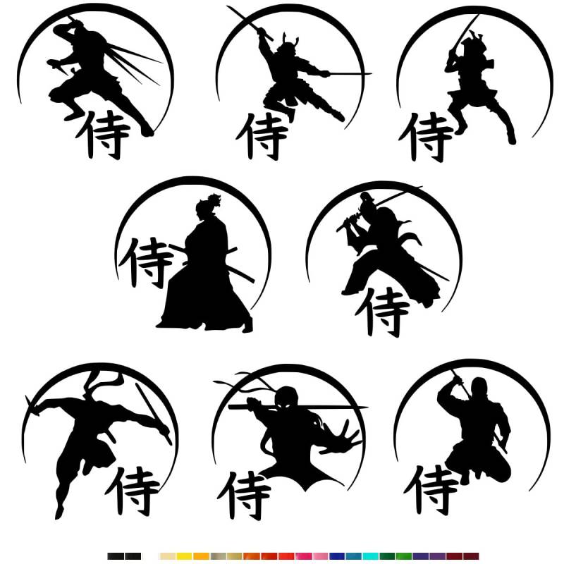 myrockshirt Samurai Samurai Krieger Set 8-teilig je 15 cm Aufkleber JDM Tuning Sticker von myrockshirt