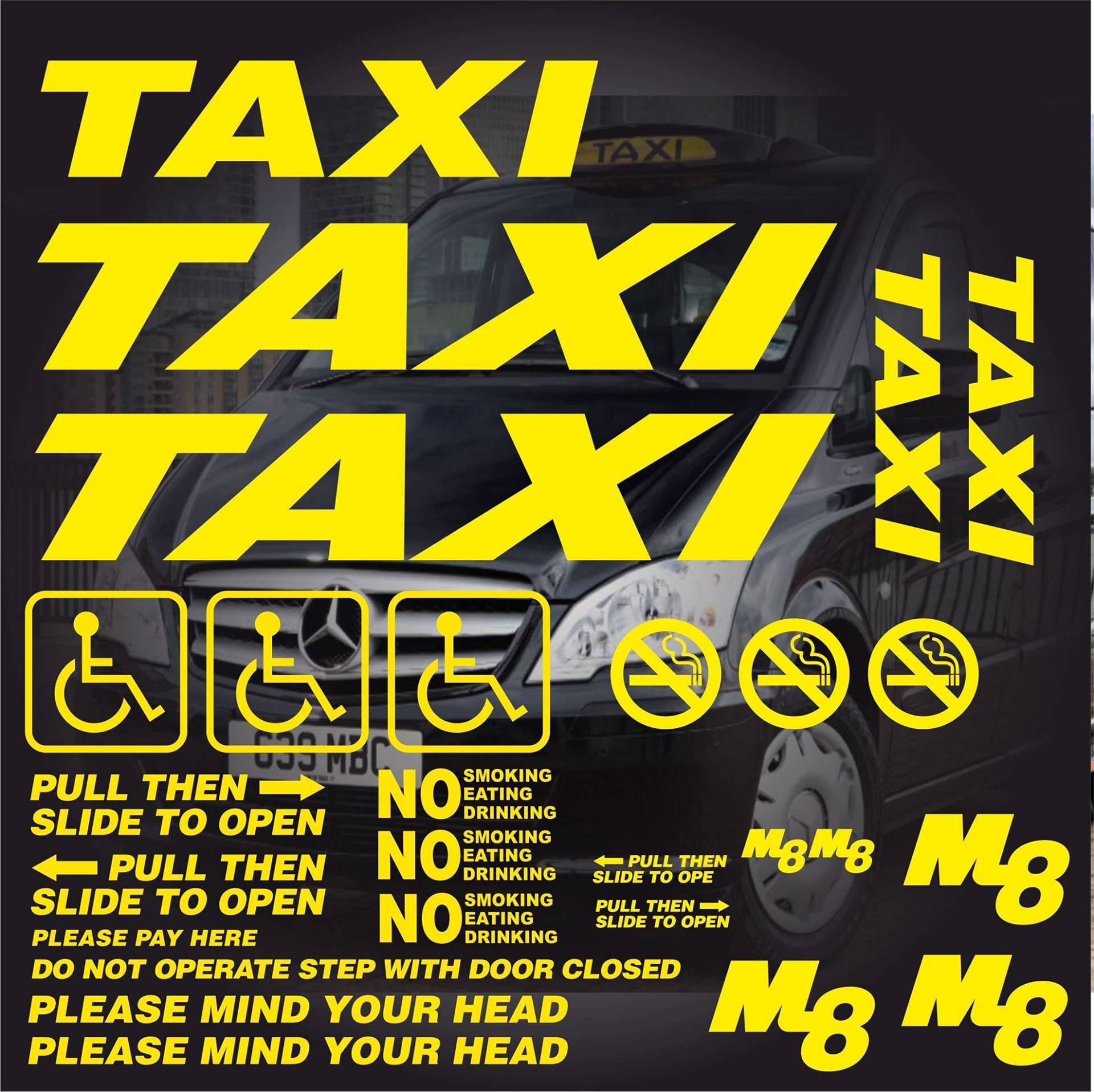 myrockshirt Taxi Fake Taxi Faketaxi Aufkleber Set 60 x 60 cm Sticker von myrockshirt