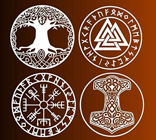 myrockshirt Wikinger Myth 4er Set weiß Symbol Mythology jeweils ca. 20cm Aufkleber,Sticker,Decal,Autoaufkleber,UV&Waschanlagenfest,Profi-Qualität,Wandtattoo von myrockshirt