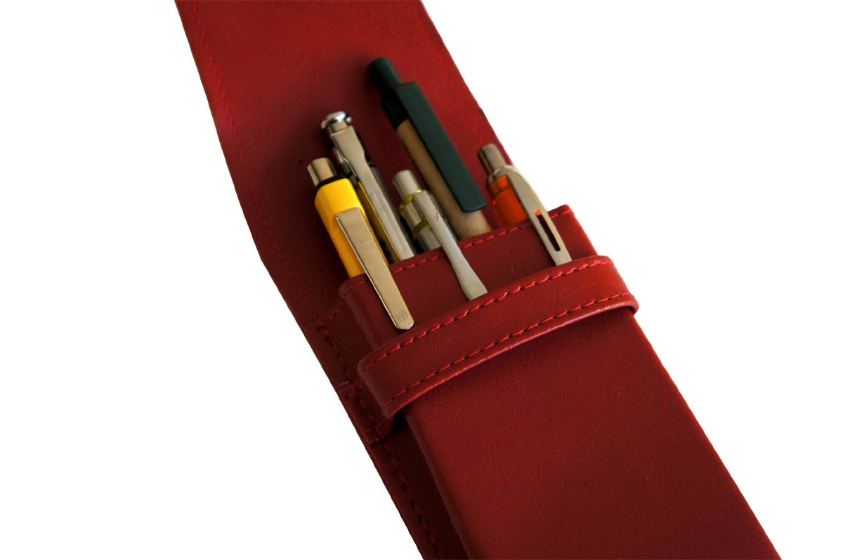 myshopx Leder Etui für 5 Füller Kugelschreiber Bleistift, Schreibgeräte Farbe Rot Echt Leder von myshopx