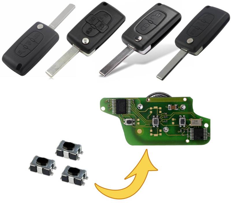 myshopx Microtaster Taster 3 Stück Fernbedienung Schlüssel Fernbedienung Taster Micro SMD Taster Autoschlüssel Citroen Peugeot MP08K von myshopx