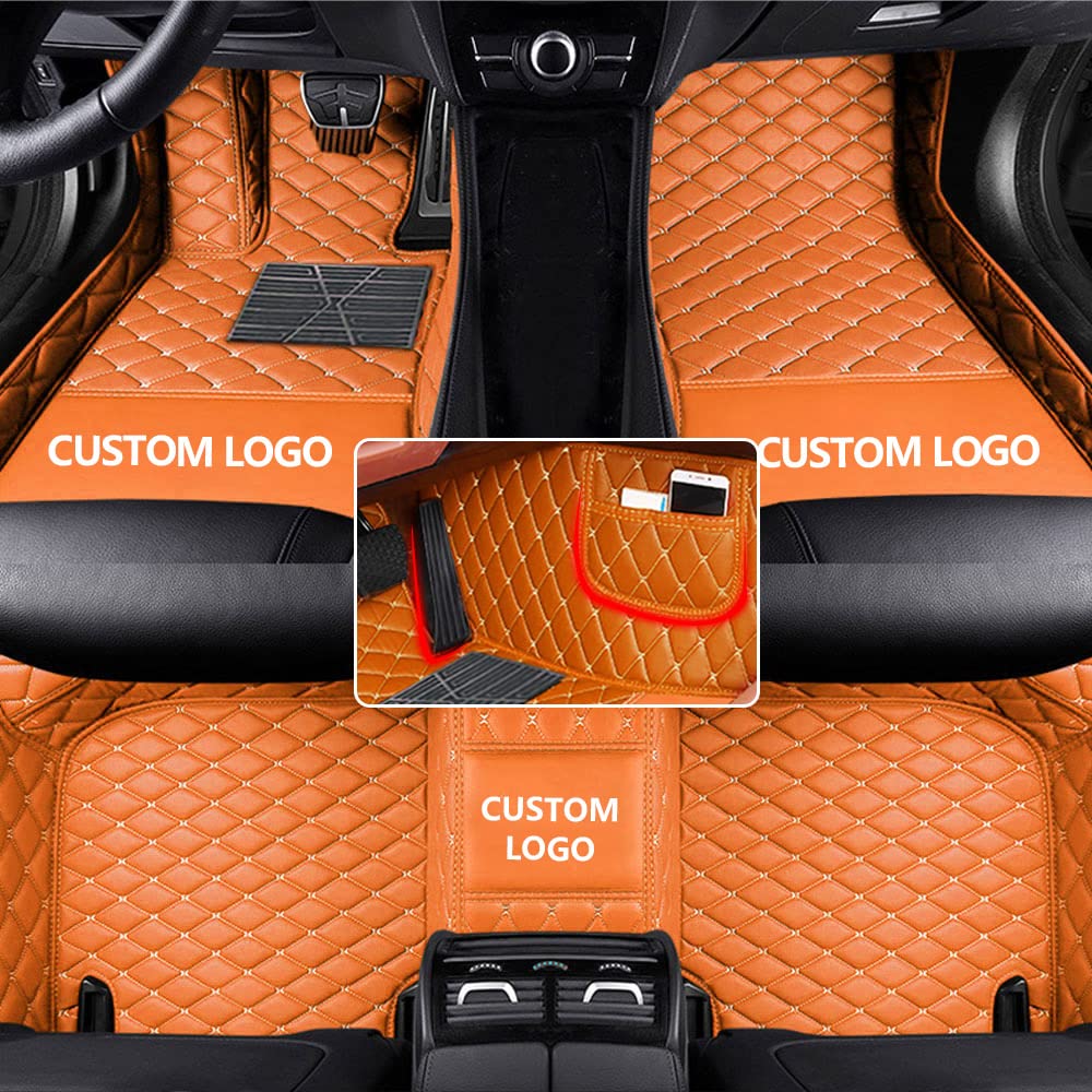 nAutochoose Auto Fußmatten Anpassen für Ford Focus Kuga Modeo Ranger Fiesta Mustang F150 Transit Limousine, SUV, Sportwagen, Polster, Schutz, rutschfeste Leder-Bodeneinlagen Orange von nAutochoose