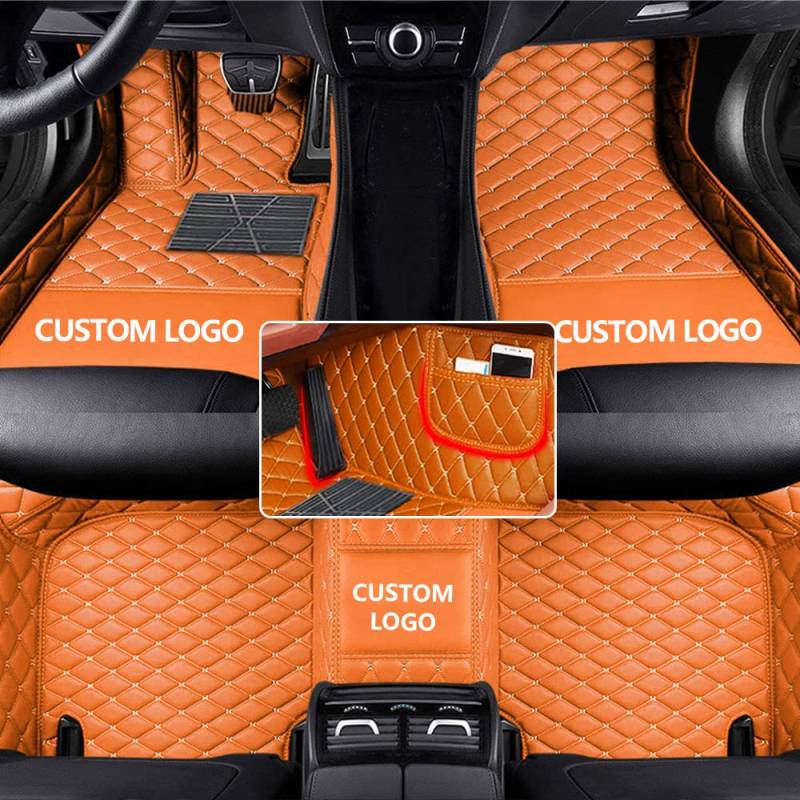 nAutochoose Auto Fußmatten Anpassen für Ford Focus Kuga Modeo Ranger Fiesta Mustang F150 Transit Limousine, SUV, Sportwagen, Polster, Schutz, rutschfeste Leder-Bodeneinlagen Orange von nAutochoose