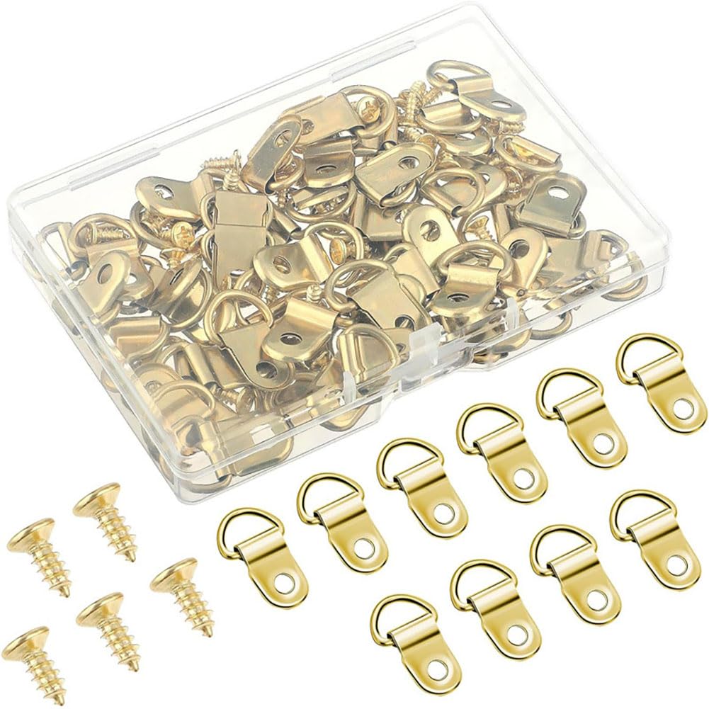 50 Stück D – Ring Hangar Single Hole Hardware Set, fester Anker mit Schrauben, ideal zum Aufhängen von Bildern, Bilderrahmen, Gemälden, Kunstwerken, Weihnachtsdekorationen (Gold) von nanaxagly