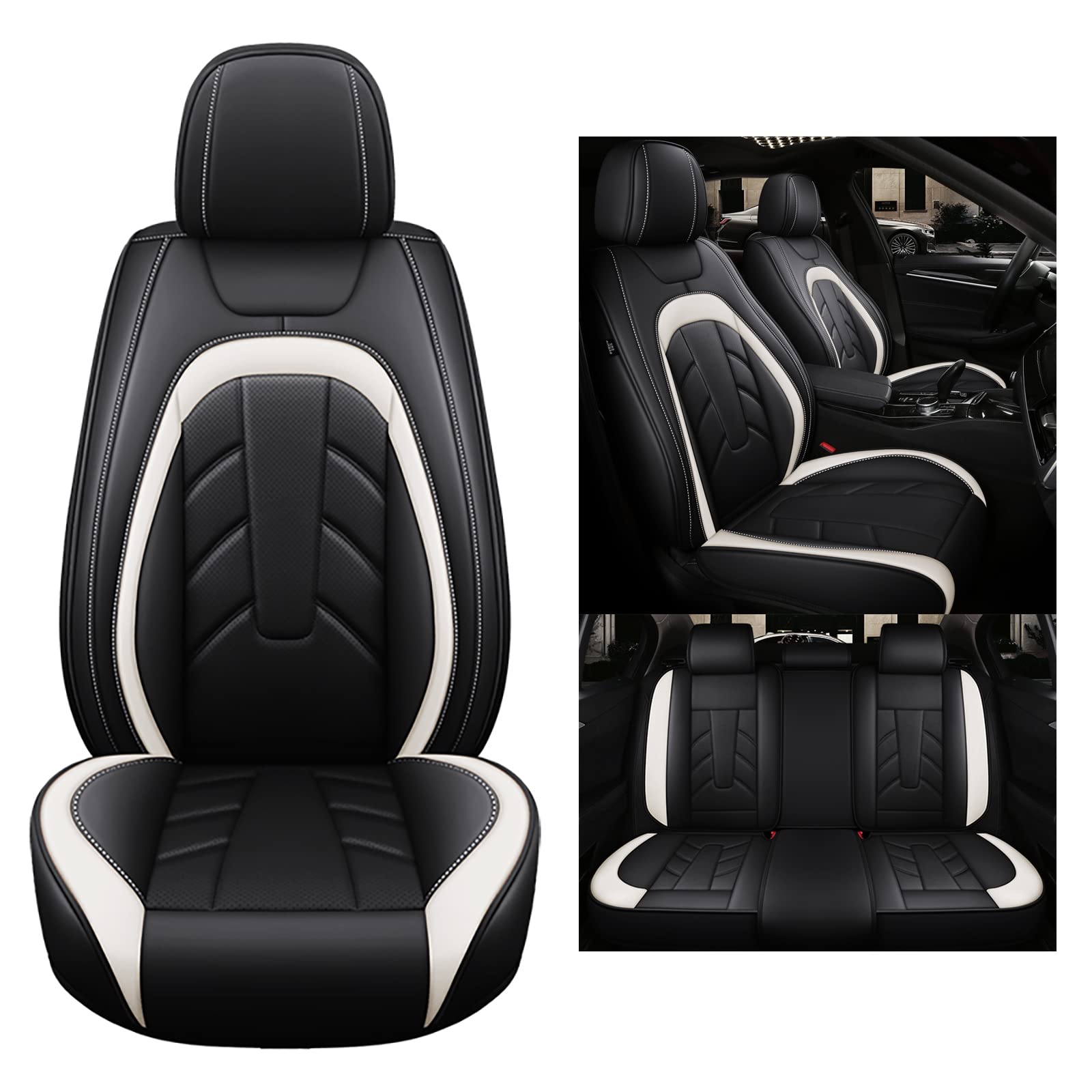 nenyan Autositzbezüge Komplett Set Universal | Schonbezüge für Honda Civic Accord | Auto Sitzbezüge Schwarz Weiß Standard von nenyan