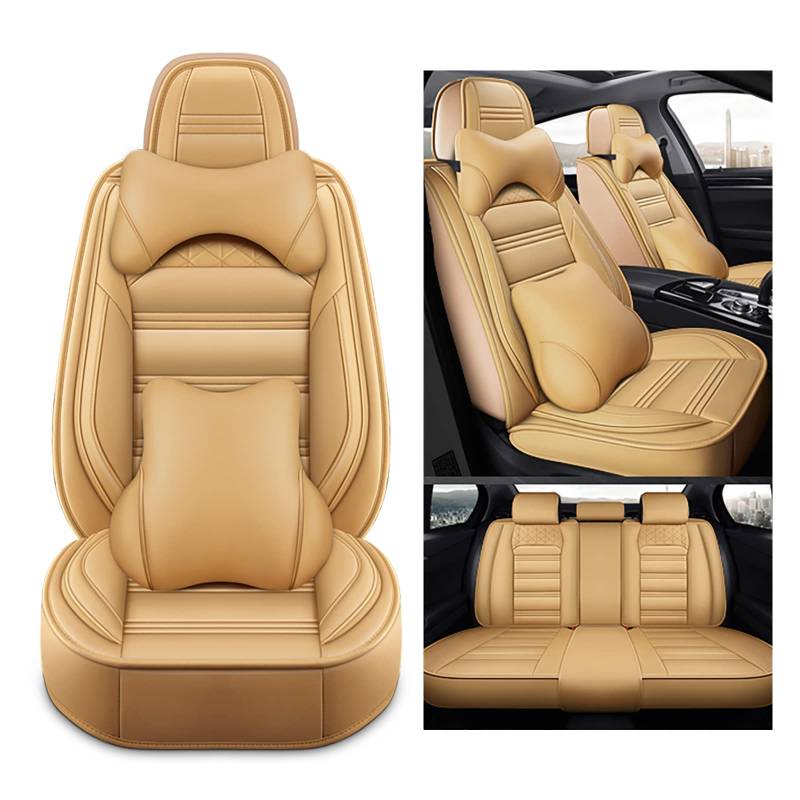 nenyan Autositzbezüge Komplett Set Universal in Premium Design | Schonbezüge für die Vordersitze & Rückbank | Auto Sitzbezüge Airbag Geeignet | Wasserdicht Sitzbezug - Beige Luxus von nenyan