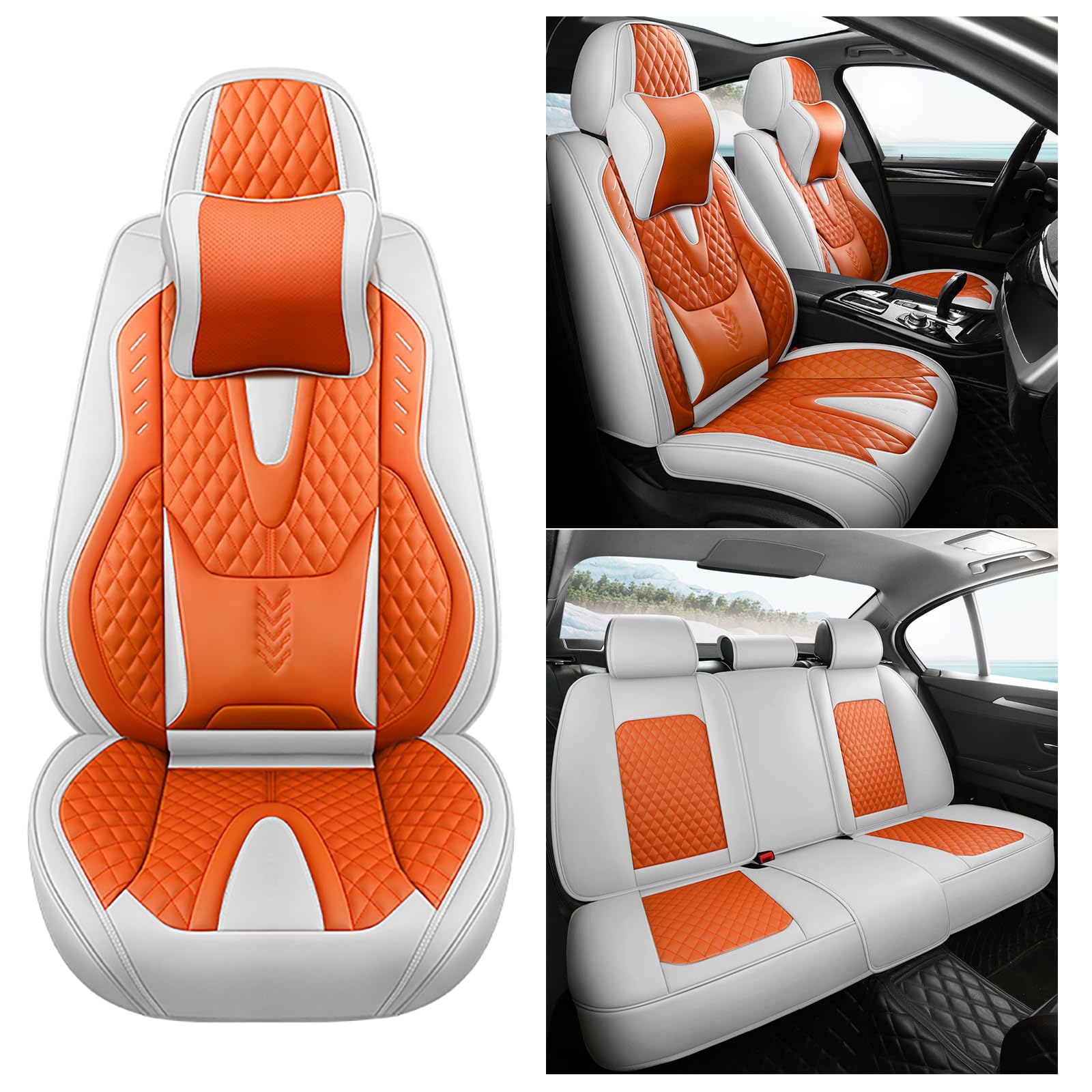 nenyan Autositzbezüge Komplett Set Universal in Premium Design | Schonbezüge für die Vordersitze & Rückbank | Auto Sitzbezüge Airbag Geeignet | Wasserdicht Sitzbezug - Orange von nenyan