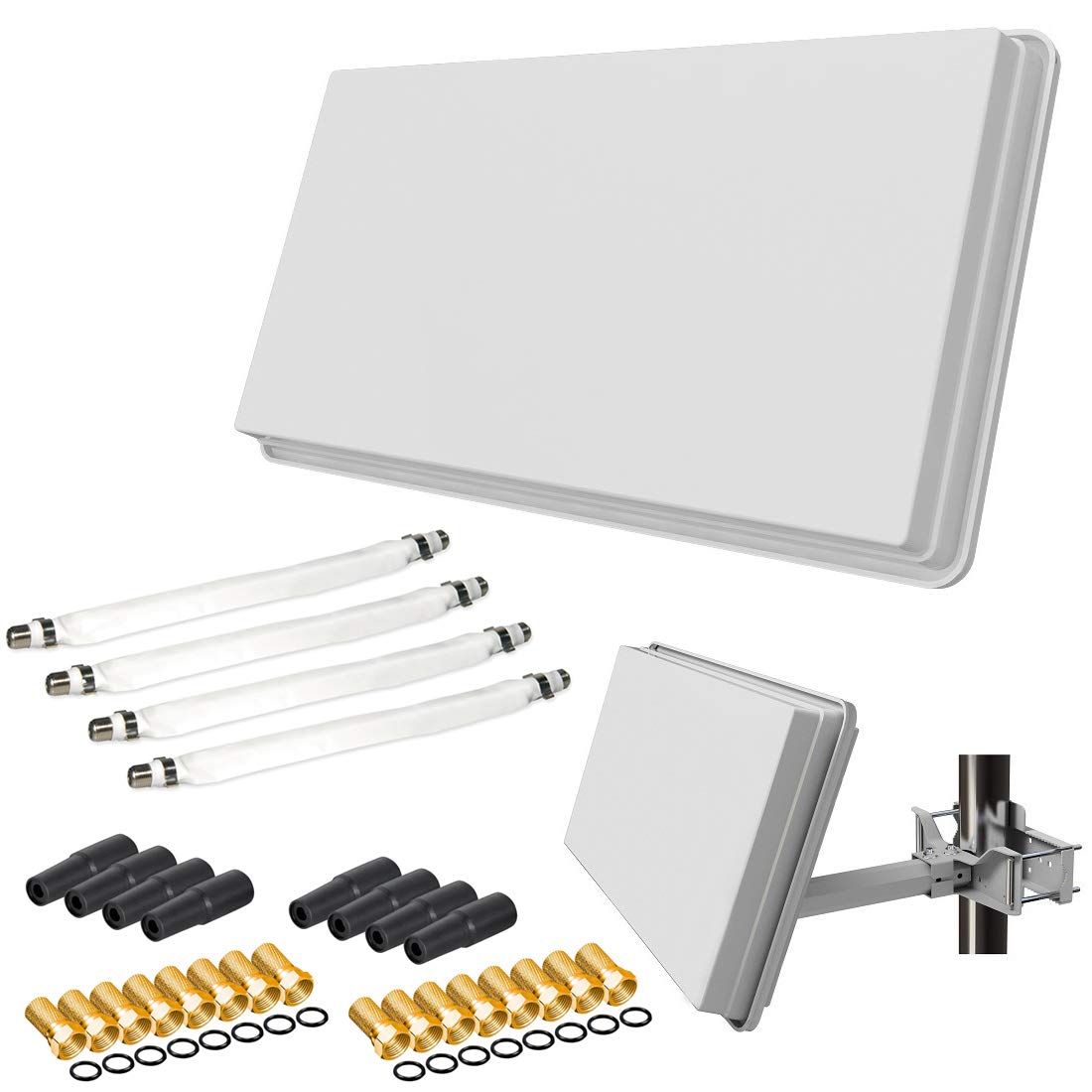 netshop 25 Selfsat Flachantenne Quad H30D4+ mit Fensterhalterung Anschluss Set (4 Fensterdurchführung + 16 F-Stecker + 8 Wetterschutztüllen + 1 Montageanleitung) HD Sat Anlage von netshop 25