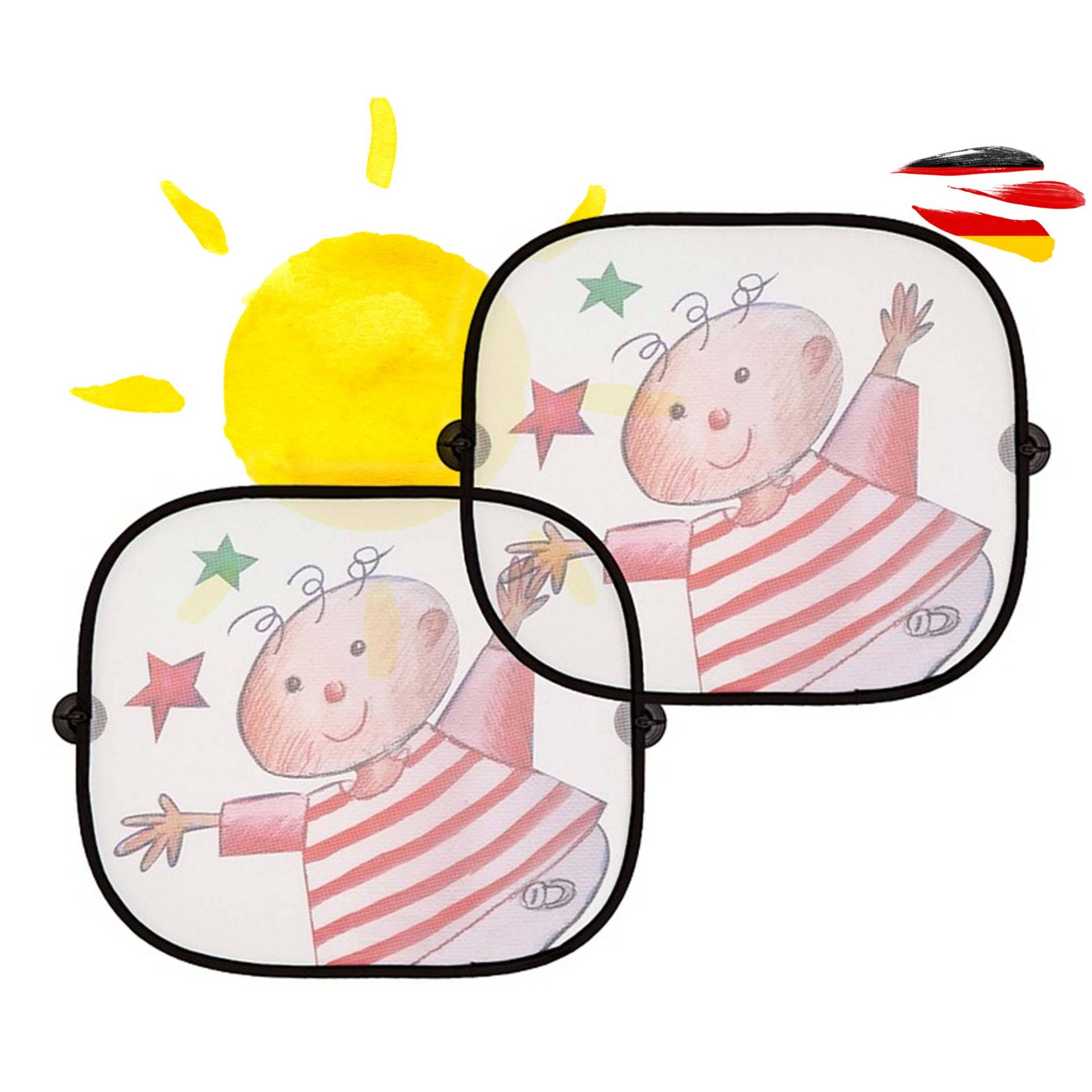 2er Set Sonnenschutz Auto mit UV Schutz UPF für Babys und Kinder, Sonnenschutz für Seitenscheibe mit Saugnapf, Fensterschutz Verdunkelung, Sonnenblende für PKW, Fahrzeug, Protection zum verdunkeln von njoyn