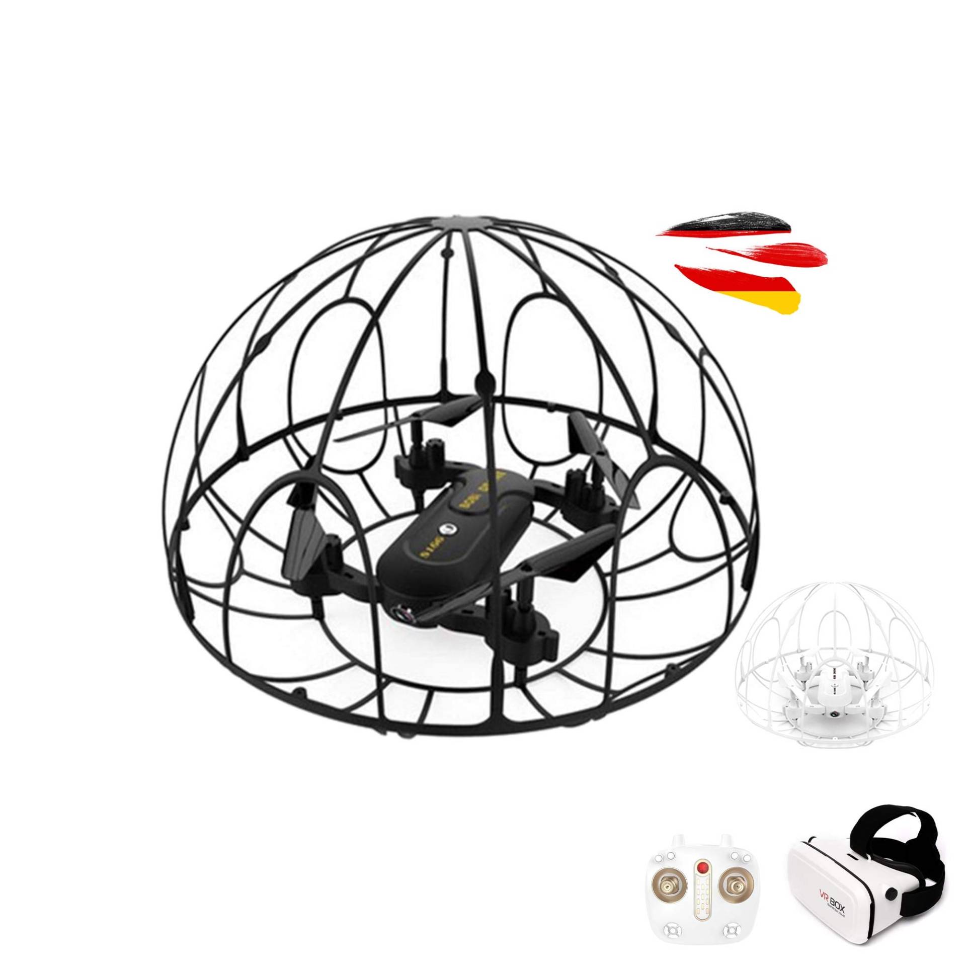 RC ferngesteuerte 4-Kanal mini Drohne mit FPV WiFi Kamera für Live-Videos auf Smartphone und VR-Brille, 3D-Flip Flying-Ball LED Drone mit Schutz-Käfig, Spielzeug Quadrocopter für Kinder und Erwachsene von njoyn