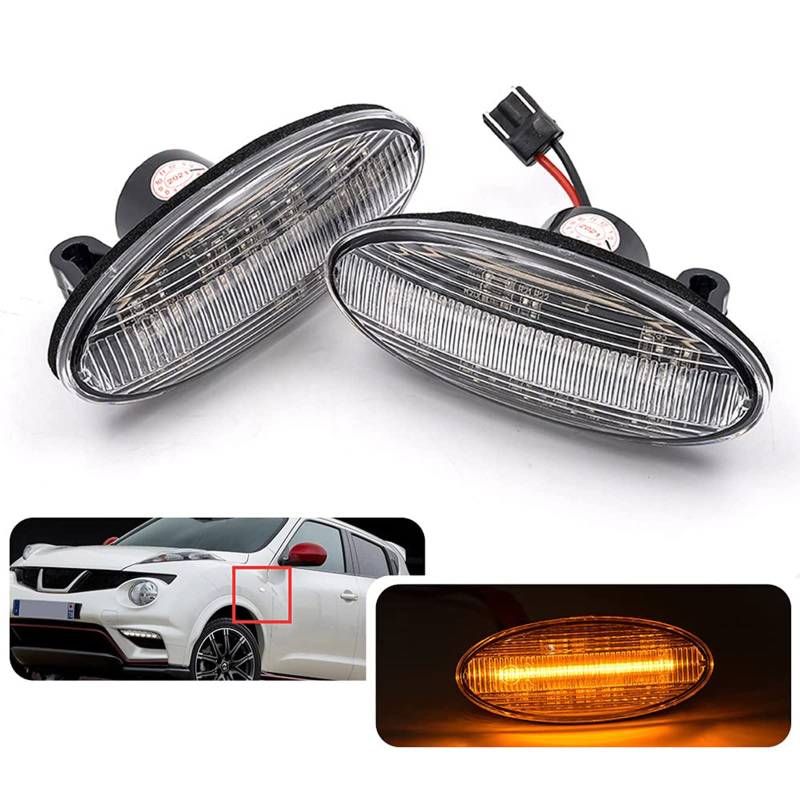 2X LED Seitenblinker Repeater Licht für N/issan Juke F15 Juke Nismo 10-14 Qashqai 10-13 Micra III IV March K12 K13 09-17 X-Trail 07-14 Leaf Cube Note Clear Lens Fender Blinkerlampe von njssjd