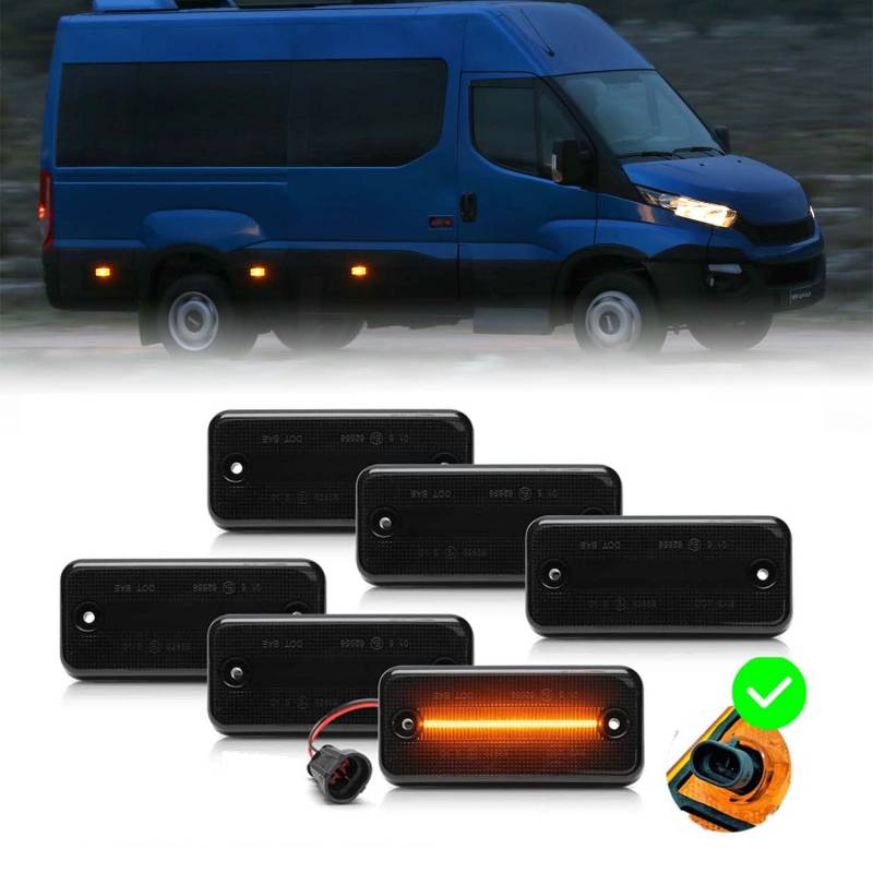 6X LED Seitenblinker Marker Blinker Bernsteinfarben Lichter für Fiat Ducato Citroen Jumper Relais Peugeot Boxer I'veco Daily ab 2006 rauchierte Linse LED-Seitenmarker LKW-Parklicht von njssjd