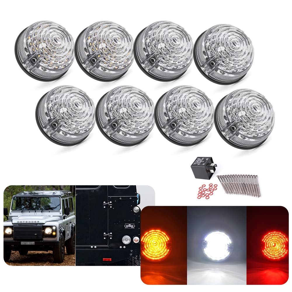 8 x 73 mm klare Linse Defender LED Licht Upgrade Kit Bernstein Blinker vorne weiß Seitenlicht hinten rot Stop Rücklicht für Land Rover Defender 90 110 von njssjd