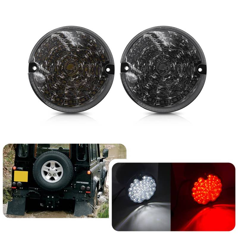 njssjd Defender Upgrade LED Nebelscheinwerfer - 2 Stück 95mm Runde Rauchglas Led Weiß Rückfahrlicht Rot Nebelschlussleuchte für Land Rover Defender 2001-2016 Defender Cabrio 1990-2016 von njssjd