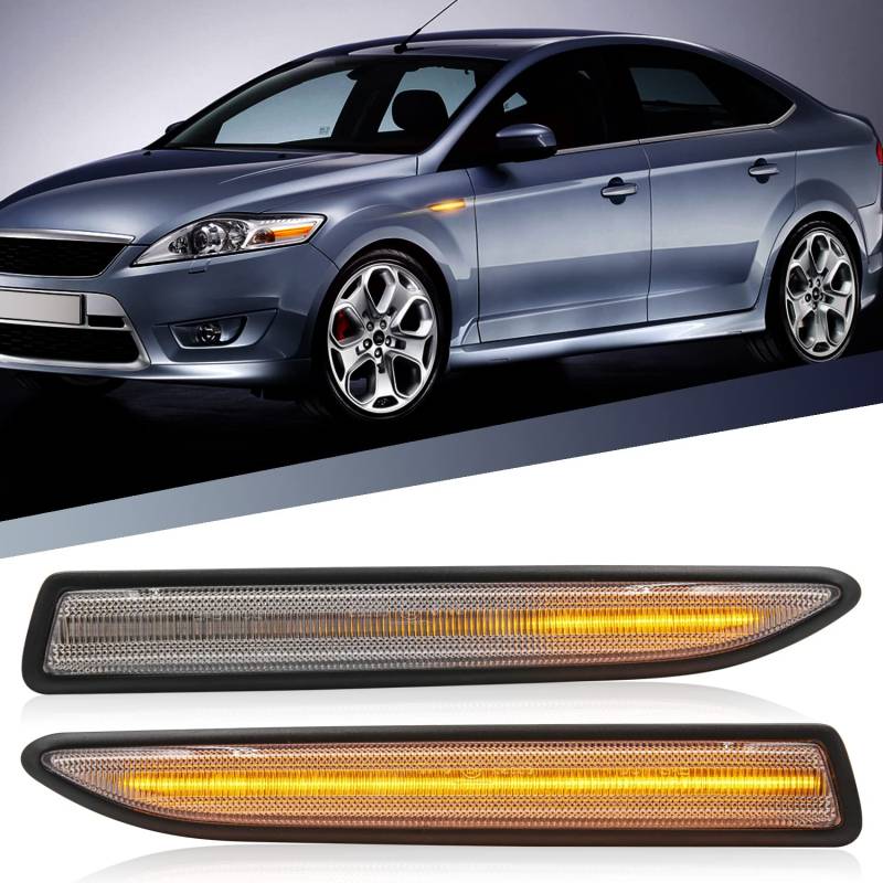 Durchsichtige LED-Seitenblech-Blinker, sequentielle Blinker für 2007–2014 F/ord Mondeo MK4 IV Schrägheck, Limousine, Kombi (BA7), bernsteinfarbene Front-LED-Blinker, 2 Stück von njssjd