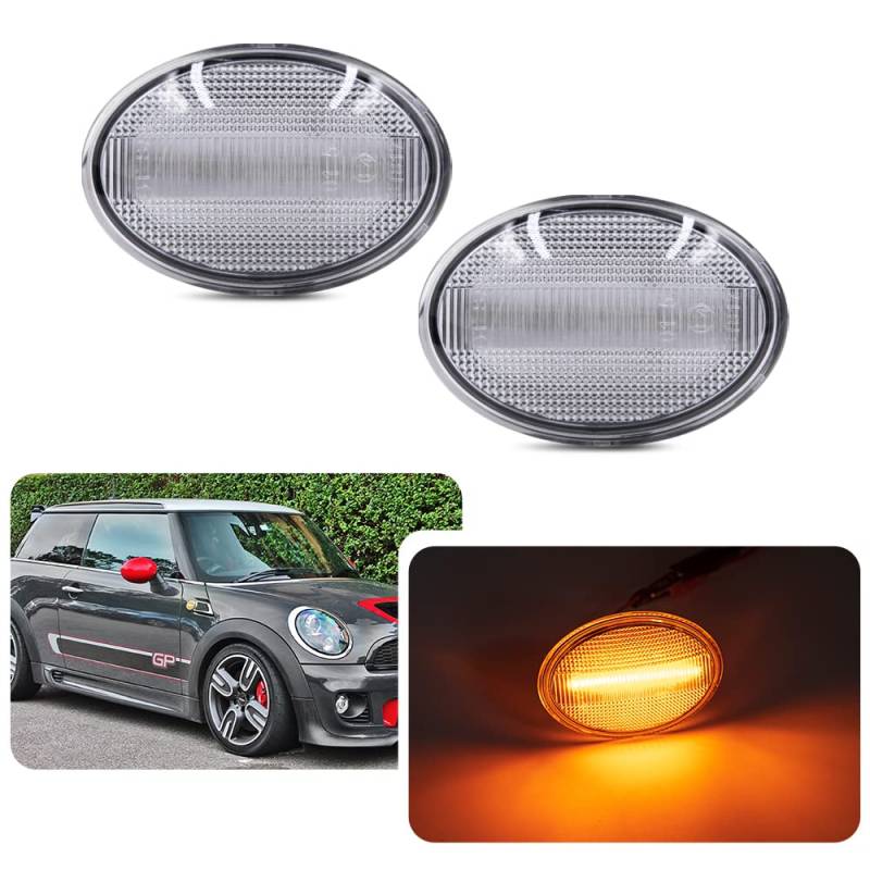 Euro klare Linse LED Seitenmarkierungsblinker Repeater Lichter für Mini Cooper Clubman R55 R56 R57 R58 R59 Frontseitenblinker Blinker Lampen Canbus fehlerfrei OEM Fit von njssjd