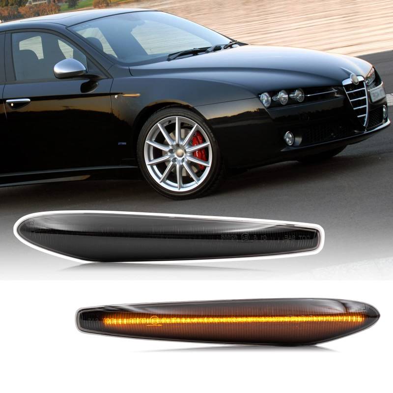 Gelbe LED-Seitenblinker für Alfa Romeo 159 Sportwagon Spider Brera Typ 939 Rauchglas Seitenblinker Repeater Markierungsleuchten von njssjd