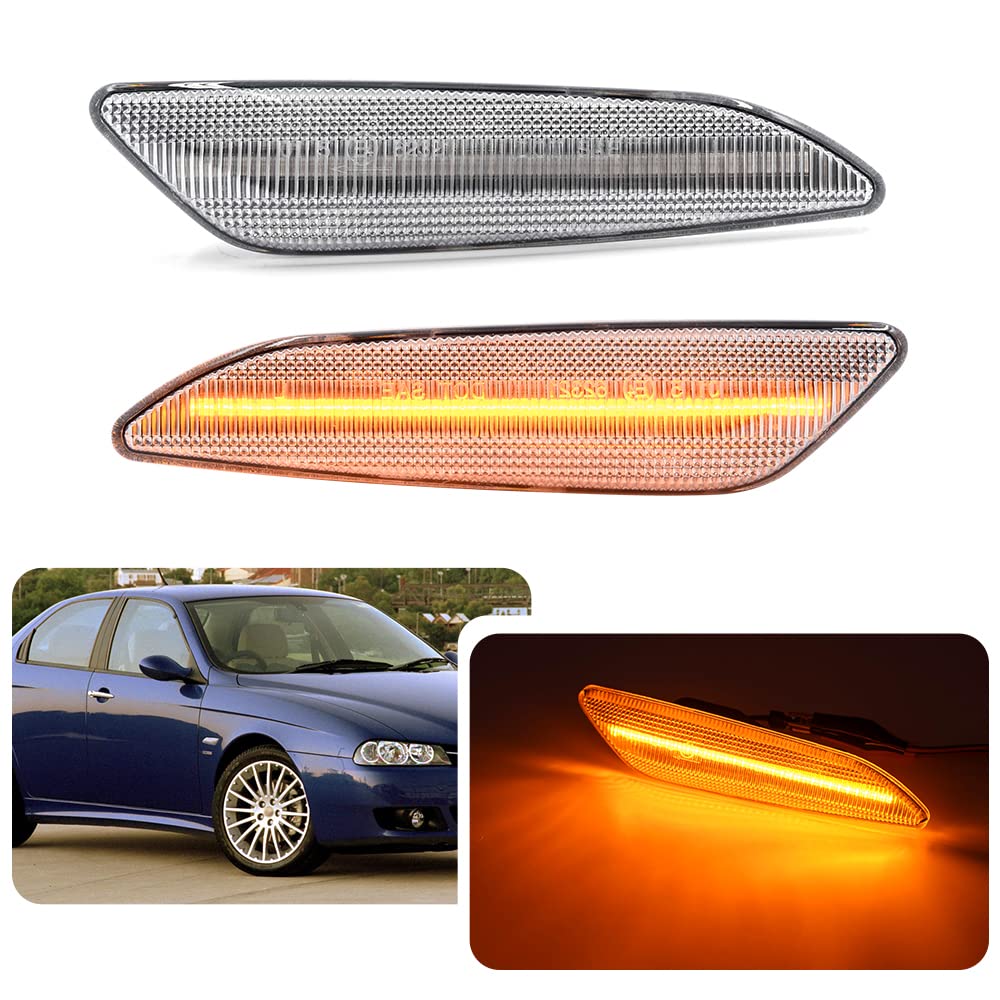 LED-Seiten-Repeater-Kontrollleuchten für Alfa Romeo 147 Facelift 05-10 Alfa Romeo 156 97-05 Fiat Tipo Cross Lancia MK3 Delta Ypsilon Clear Lens Side Blinker Blinker Lampen von njssjd