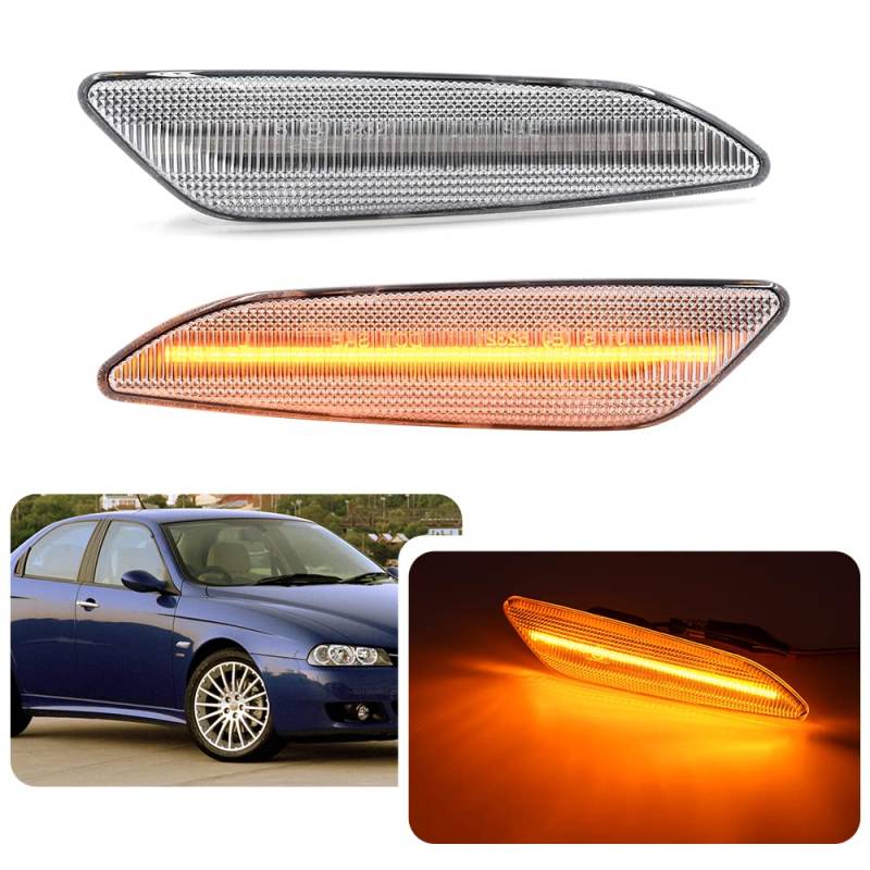 LED-Seiten-Repeater-Kontrollleuchten für Alfa Romeo 147 Facelift 05-10 Alfa Romeo 156 97-05 Fiat Tipo Cross Lancia MK3 Delta Ypsilon Clear Lens Side Blinker Blinker Lampen von njssjd