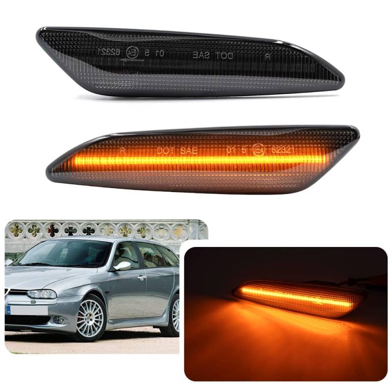 njssjd LED-Seiten-Repeater-Kontrollleuchten für Alfa Romeo 147 Facelift 05-10 Alfa Romeo 156 97-05 Fiat Tipo Cross Lancia MK3 Delta Ypsilon Smoked Lens Side Blinker Blinker Lampen von njssjd