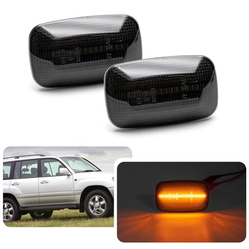 njssjd LED Seitenblinker Blinker für Tayota Land Cruiser 100 Serie Prado 90 Serie Hilux FJ Cruiser Kotflügel vorne Zusätzliche Blinkerlampen Rauchglas von njssjd