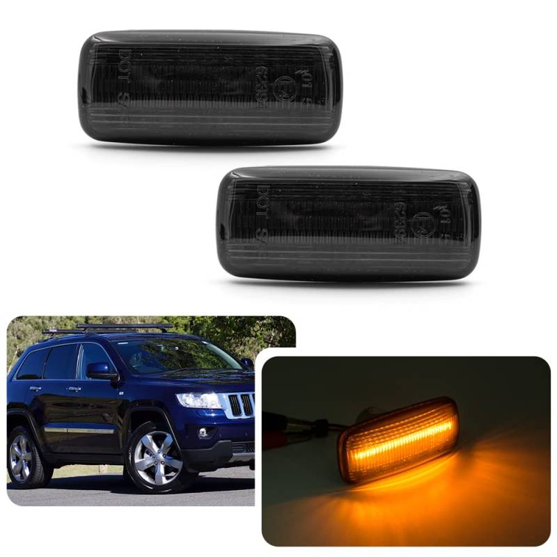 njssjd LED-Seitenblinker, Repeater-Leuchten für Jeep Grand Cherokee Commander Compass Patriot Chrysler 300C, bernsteinfarbene LED-Blinkerlampe, Rauchglas von njssjd