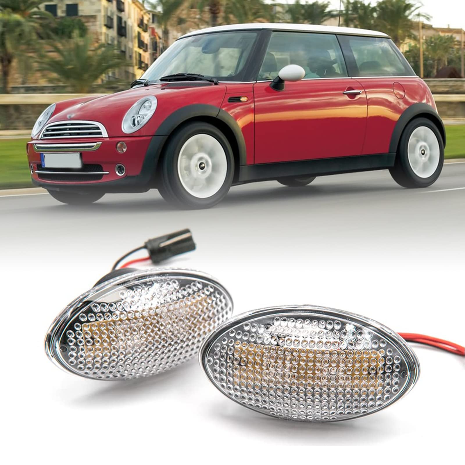 njssjd LED-Seitenmarkierungsblinker / Repeater-Lichter, bernsteinfarben, klar, Blinkerlampe für Mini Cooper R50 R52 R53 von njssjd