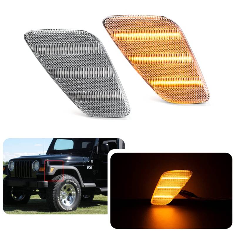 njssjd LED-Blinker für Jeep Wrangler TJ 1997-2006 Bernsteingelbe Lampen-Seitenmarkierungsleuchten-Repeater mit klarer Linse von njssjd