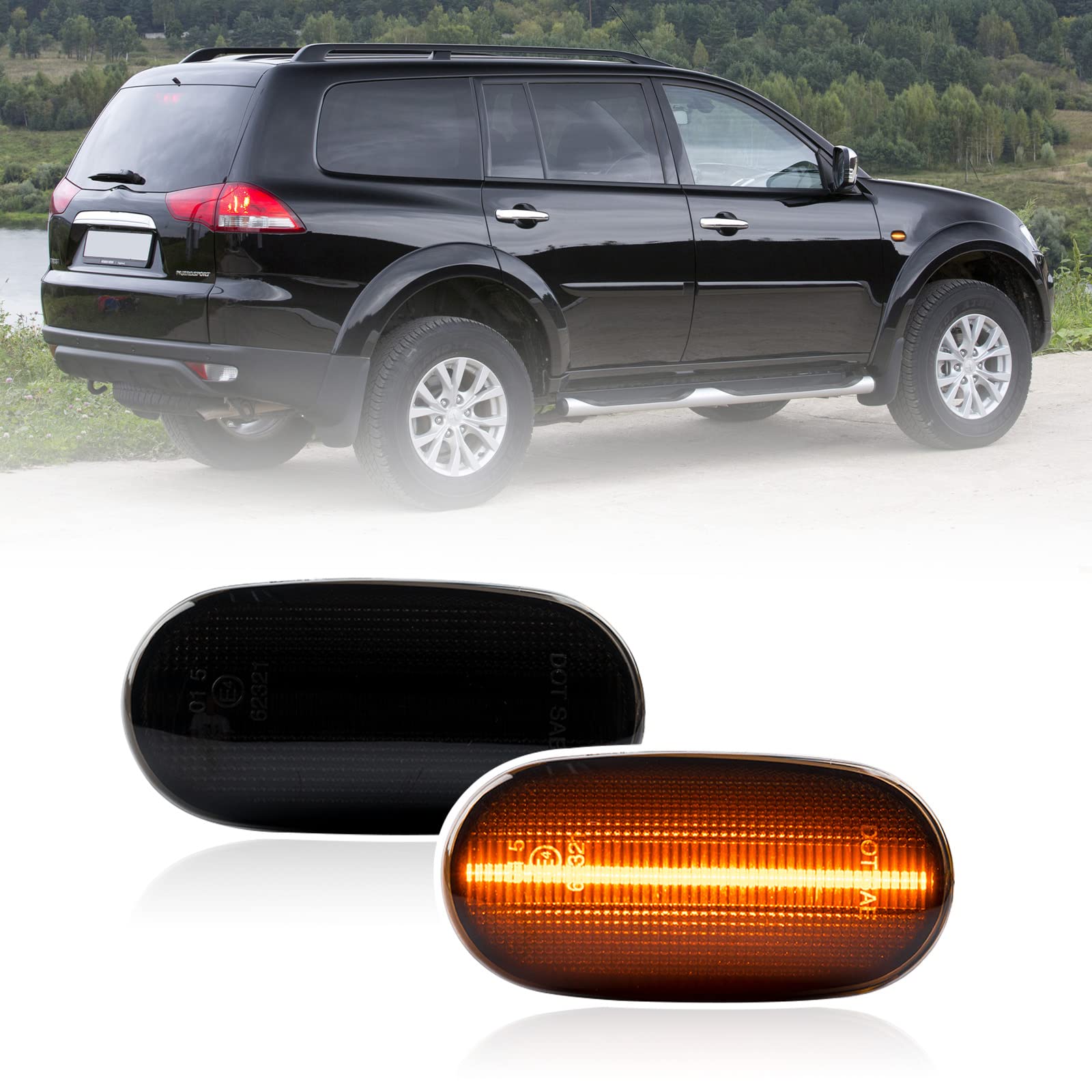 njssjd Seitenblinker Bernstein Smoke LED Seitenblinker Blinker Lampen für Mitsubishi L200 Triton Pajero Sport Lancer Kombi Coupe Sedan Evo Colt IV V Galant von njssjd