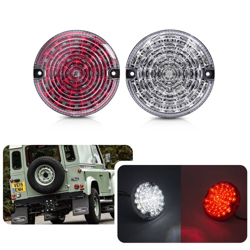 njssjd Defender Upgrade LED Nebelscheinwerfer - 2 Stück 95mm Rund Klar + Rote Linse Led Weißes Rückfahrlicht Rote Nebelschlussleuchte für Land Rover Defender 2001-2016 Defender Cabrio 1990-2016 von njssjd