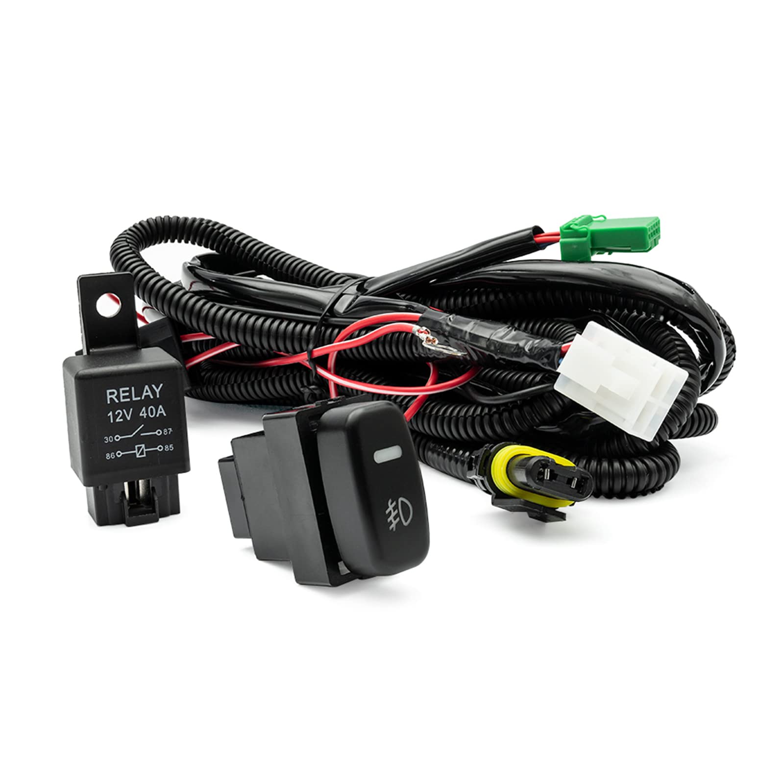 NJSSJD H10 H12 HB3 HB4 Nebelscheinwerfer Kabelbaum Kit 16AWG mit 12V 40A Relais Flachsicherung Kabelschalter passend für M.itsubishi Lancer Pajero Outlander ASX Triton L200 von njssjd