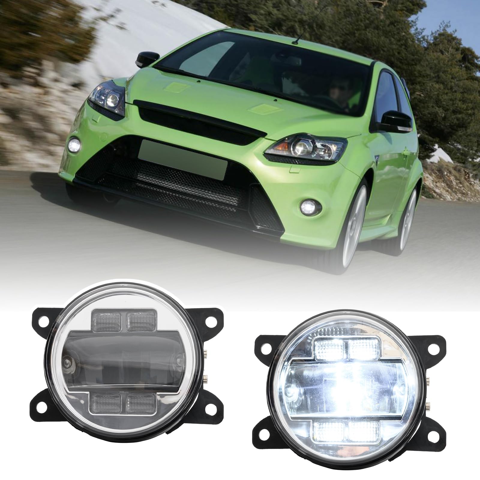 njssjd LED Nebelscheinwerfer mit Blinker DRL für F.ord Focus II RS III, F.ord F.iesta V VI, C-Max II S-Max, F.ord Transit Mk7 Mk8 Nebelscheinwerfer Frontstoßstange (Klarlinse) von njssjd